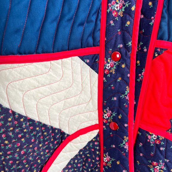 Vintage 60s 70s Quilted Floral Light Jacket Oversized Cottagecore Grandmacore - Picture 8 of 9